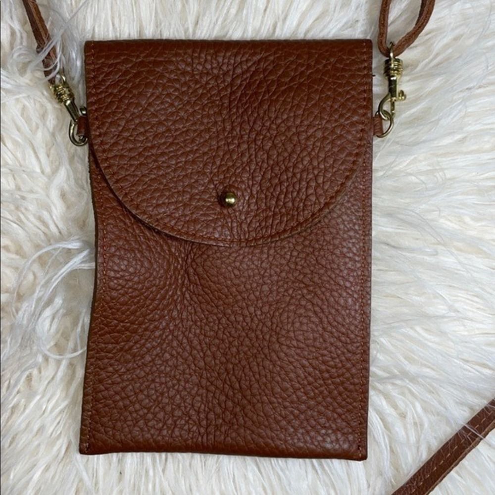 cell Phone Crossbody Bag Brown Pebbled Leather Stud Jesse & Co LN - Picture 3 of 7